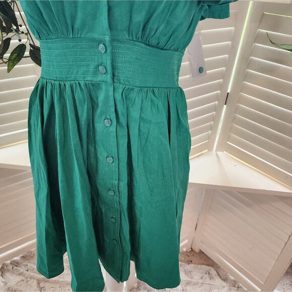 CHELSEA 28 RUFFLE SLEEBE BUTTON UP GREEN DRESS SIZE SMALL - Picture 5 of 12